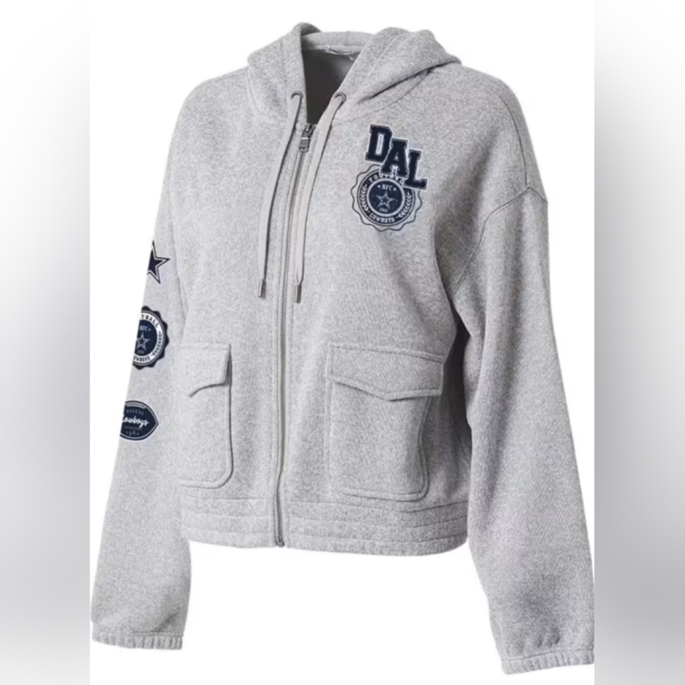 Dallas Cowboys Womens Grey Cropped Long Sleeve Full Zip Jacket